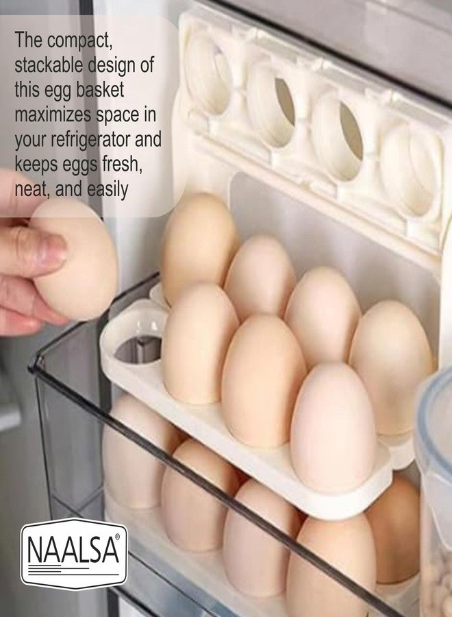 NAALSA SUNNY Egg tray for fridge, 24 Eggs Capacity, 3-Layer Stackable Organizer, Foldable Design, egg box, egg basket, egg holder (IVORY COLOR) - Image 4